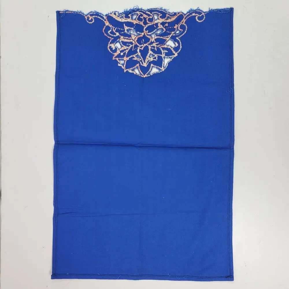 Vintage Hand Towel Blue w/ Pink Embroidery 20x13 Inch
